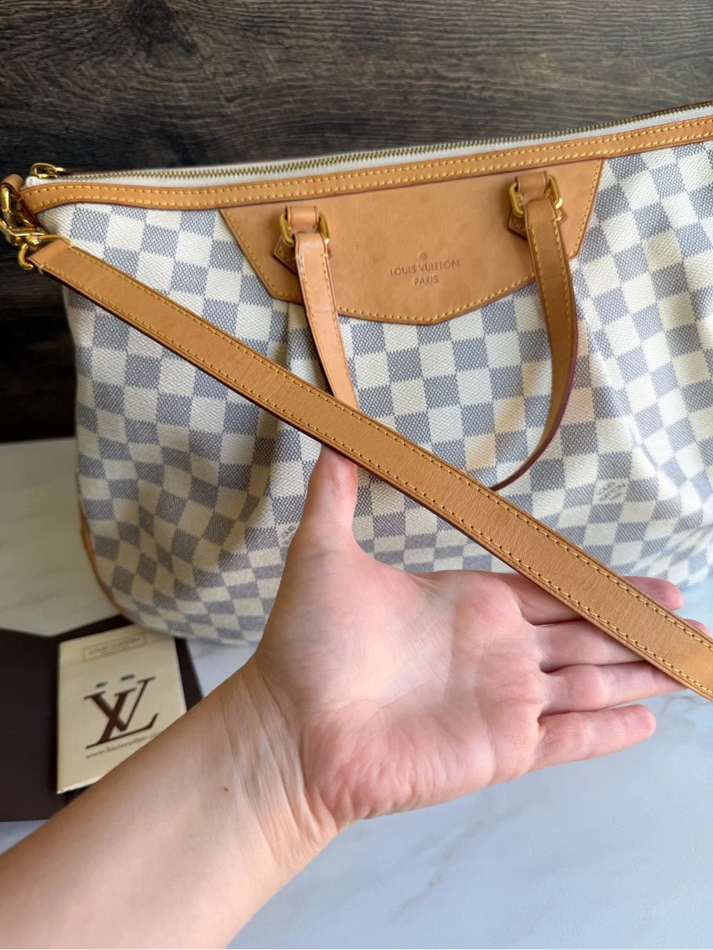 Authentic Louis Vuitton Siracusa GM Damier Azur Handbag Tote Bag Purse